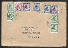 LIBYA 1955 US FEZZA SEBHA DATE CANCELS BEARING KING ISSUES SIX COLOR FRANKING TO