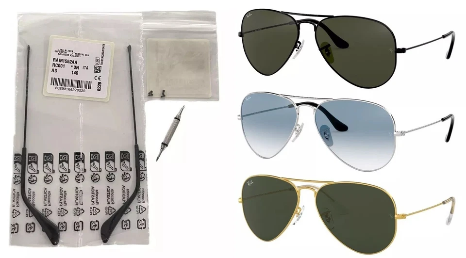 Ray-Ban RB3025 Aviator Ersatzbügel Set / Gold Silber Schwarz / Neu - Original !