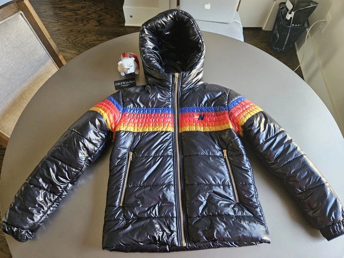 Aviator Nation 5 Stripe Retro Black Puffer Jacket with Hood; Size XS; Awesome!