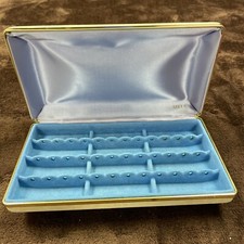 Vintage Mele Ivory Brocade Exterior/Blue Velour Interior Clamshell Earring Case