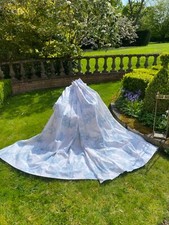 Pair of Long Tuileries Curtains French White Blue Toile de Jouy Chateau Vintage.