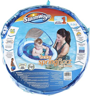 SwimWays Swim Step My First Splash Baby Spring Float Sun canopy Age 9-24  month