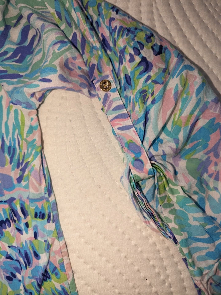 Lilly Pulitzer Azul Rosa Multi Estampado Natalie Camisa Cubrir Traje de Baño Pequeño Foto 3 de 4