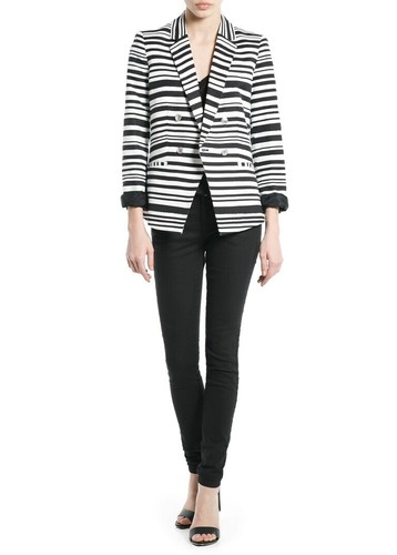 Mango A Rayas Lino Algodón Mezcla Blazer Cruzado (usados) Talla M | eBay