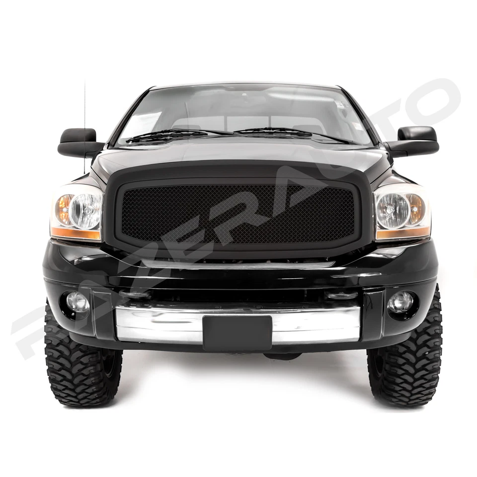 Capó delantero plano mate negro rejilla de malla + carcasa para 06-08 Dodge RAM 1500+2500+3500 Foto 2 de 3