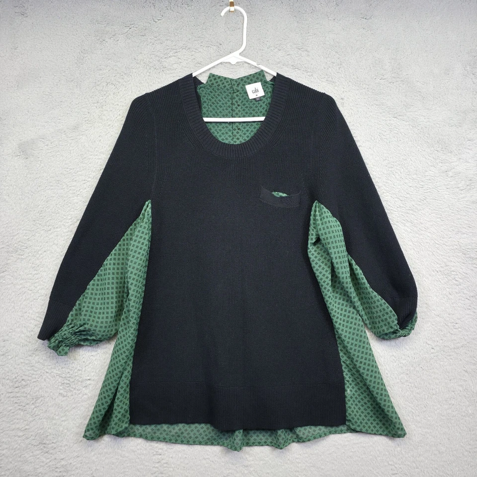 CAbi Sweater Top Womens M Get Together Pleated Sheer Back Boho Chic 3520 Career Foto 3 de 4