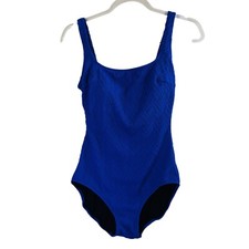 Gottex Sz 10 Royal Blue Textured Scoop Neck One Piece Swimsuit Classic Fit