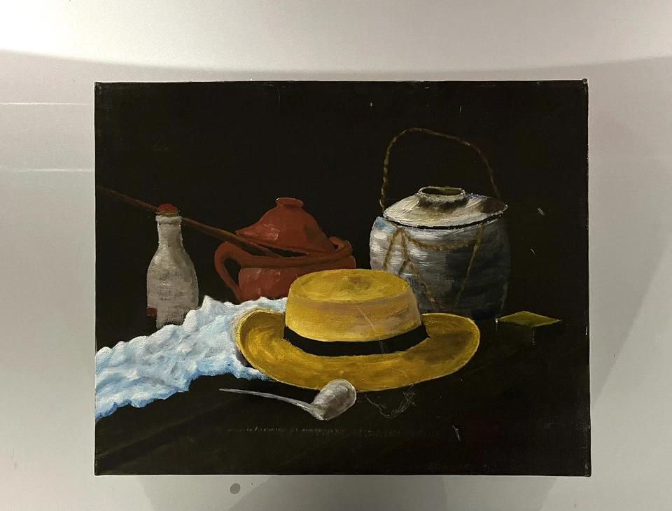 Van Gogh Original Painting Study StillLife Pipe Straw Hat Handmade Varnished 20” - Image 2 of 4