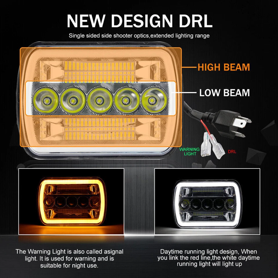 Pair 7x6" LED Headlights Hi/Lo Beam DRL DOT For Ford F-150 F-250 F-350 1978-1986 - Image 4 of 4