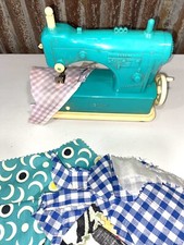 Necchi Vintage Teal Blue Toy Sewing Machine Kit With Fabric Doll Supernova Works