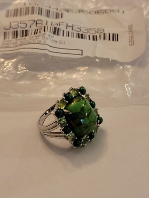 grüner Mojave Türkis und Edelstein Sterlingsilber Halo Ring