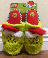 Dr. Seuss The Grinch Christmas Santa's Hat Holiday Kids Slippers XL 4/5 NEW NWT