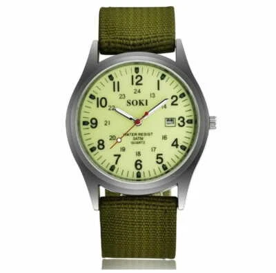 Luxus Militär Herren Silber Armbanduhr Grün Nylon Analog Quarz Trenduhr - Bild 1 von 4