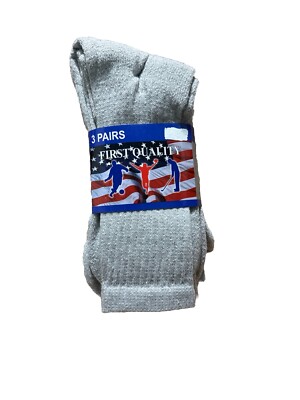 USA Senator Gray Crew Socks Size 10-14 Pack Of 3 New
