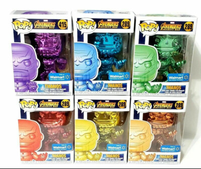 Funko Pop Marvel AVENGERS INFINITY WAR THANOS Chrome Set of WITH POP  PROTECTOR