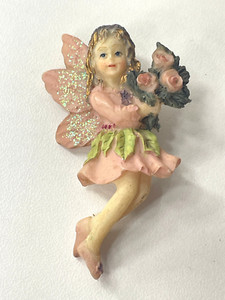 1995 Dezine Fairy Collection Fairy Pin Pink Dress Pink Flowers Hand Painted