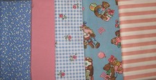 5 FABRIC PIECES  FOR DOLL CLOTHES-PINK  BLUE
