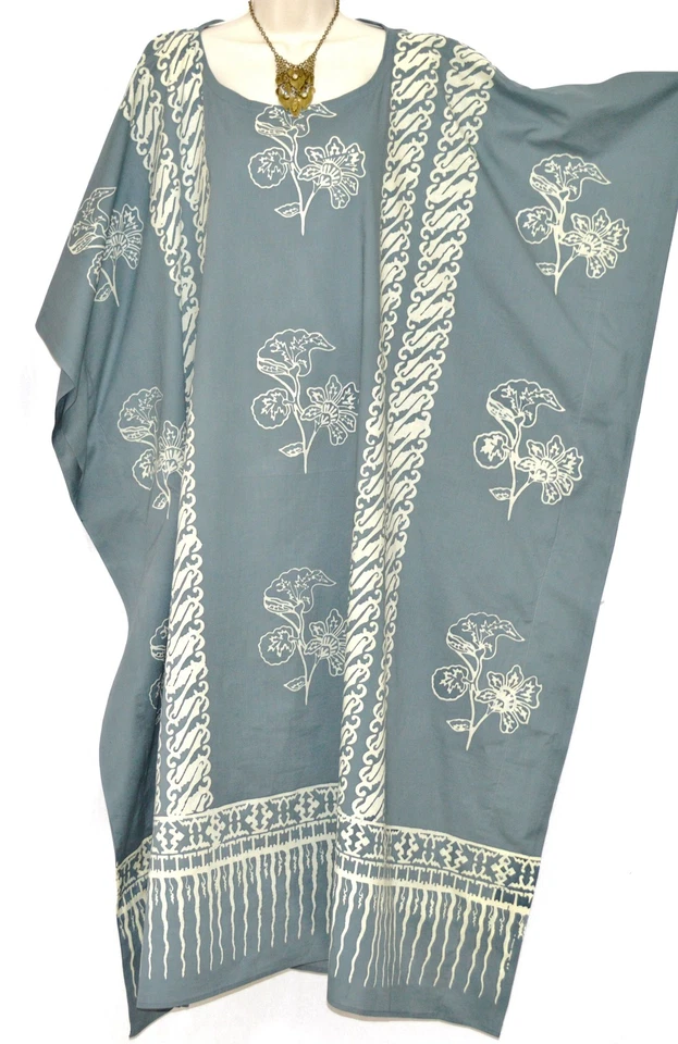 Vestido Caftán De Algodón Para Mujer JAVA Lila Gris Azul Rojo Negro Beach Largo - Imagen 1 de 1
