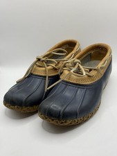 LL Bean Maine Hunting Shoe Womens 8 M Duck Boots Rubber Moc Tan Navy Low Top USA
