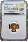 1986 American $5 Gold Eagle, NGC MS 70, Signed by Miley Frost, Designer Series