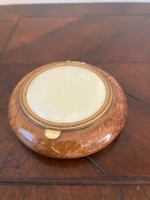 Vintage Powder Round Compact Wood and Alabaster Top