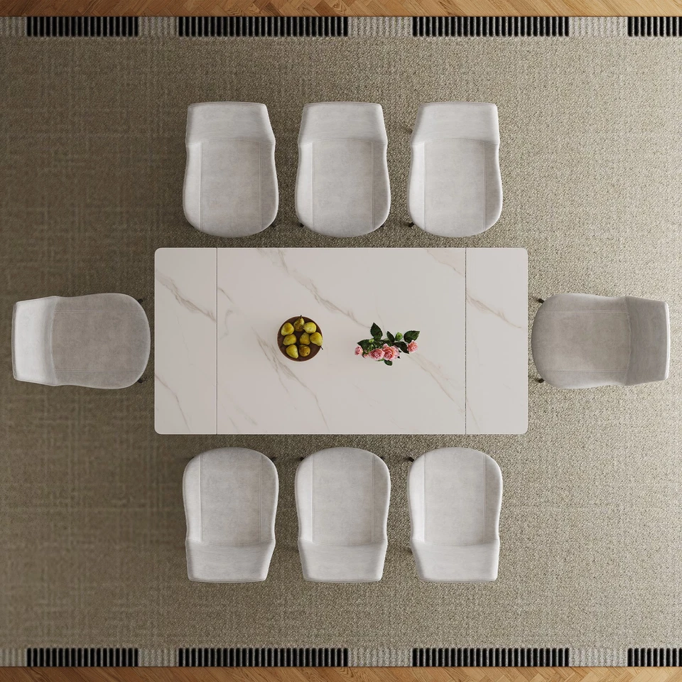 9 Pieces Dining Table Set 83in Kitchen Table Sintered Stone Table Top +8 Chairs - Image 3 of 4