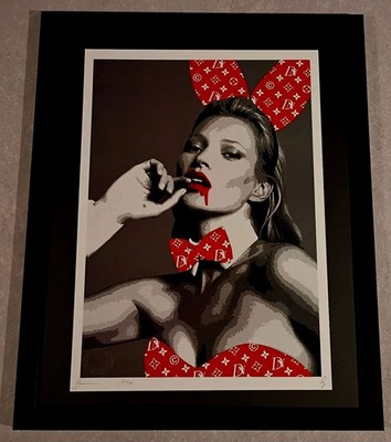 DEATH NYC ltd ed signed FRAMED street art print 45x32cm Kate Moss Playboy Bunny