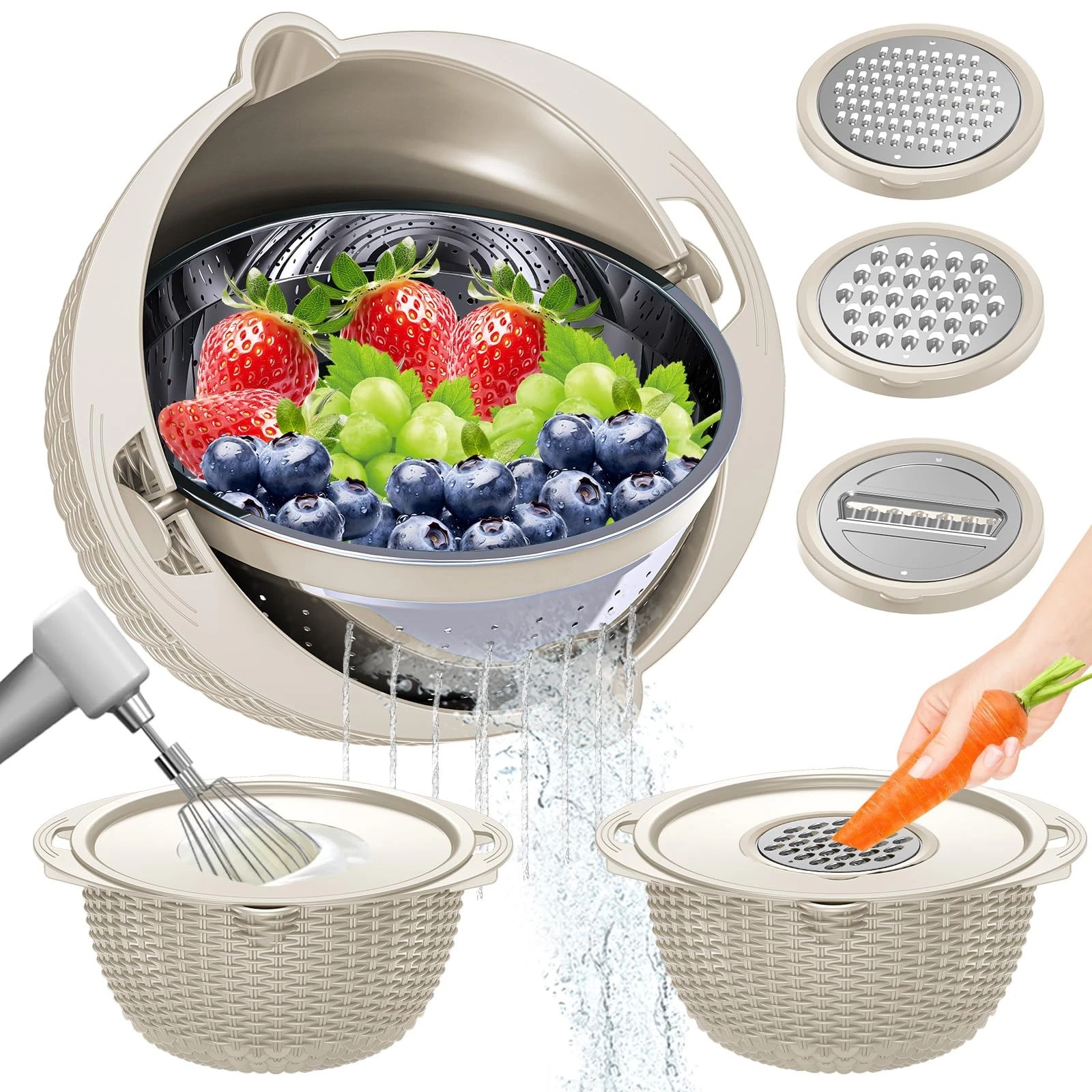 4-1 Colander with Bowl Set - Rotatable Colander for Kitchen (Patented), Upgra...