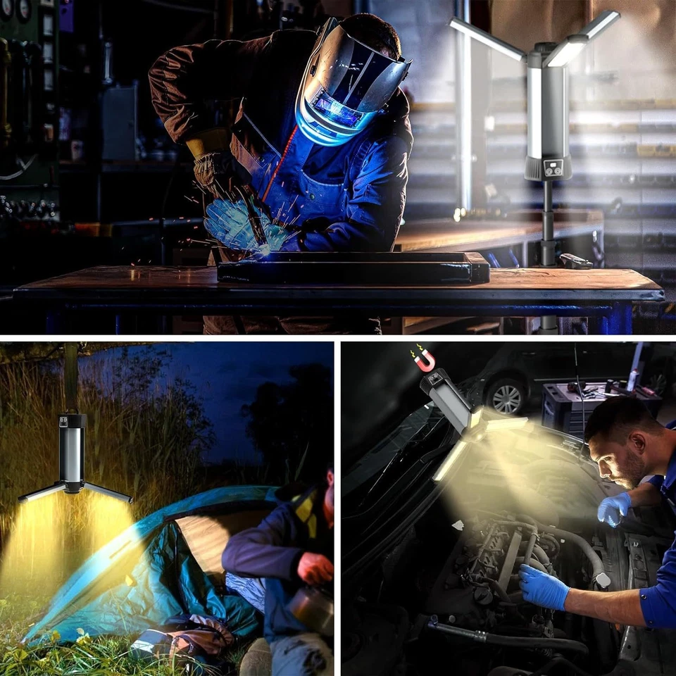 Rechargeable LED Work Light Tripod Stand Camp Work Site Cordless Emergency Light - Image 2 of 4