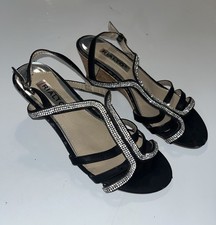 Rialto Women’s Black Rhinestone Wedge Sandals Cork Heel Slingback Dress Shoes