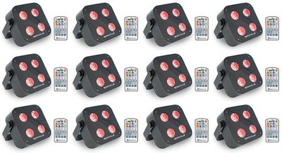 (12) Rockville MINI RF4 V2 Black DJ/Party Wash Lights+RF Remote+APP+Wireless DMX