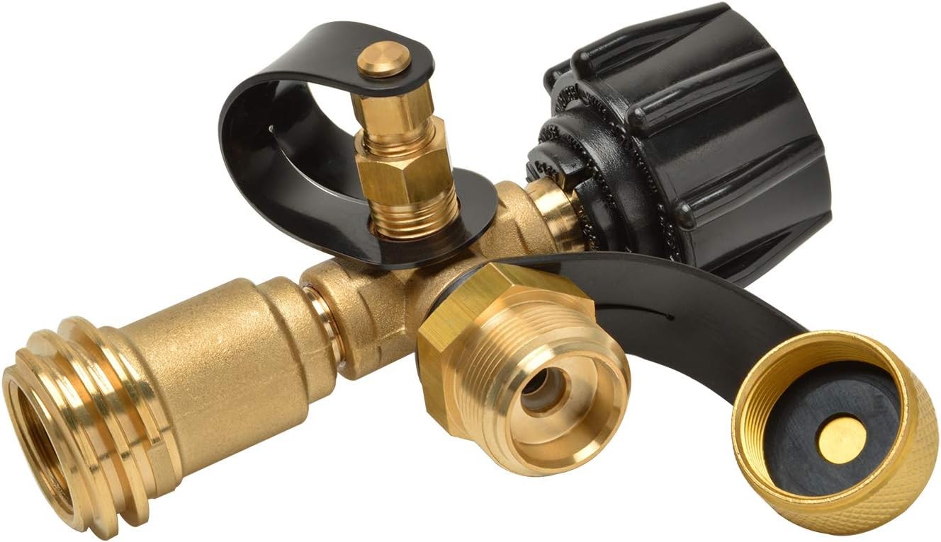 Stanbroil Propane Gas Brass Tee Adapter with 4 Port for RV or Motorhome, Gold 