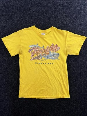 Florida Shirt Mens Small Yellow Siesta Key Sharks Graphic Beach Souvenir Tee