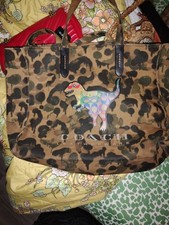 Coach Animal Print Brown Black Tote with Dinosaur Applique for Women