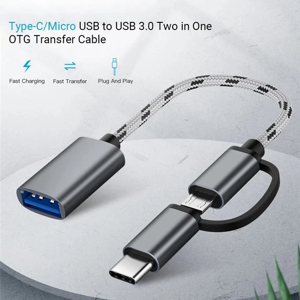 2 in 1 USB OTG Cable Type-C/Micro-USB to USB 3.0 Adapter Braided Designed1047 - Bild 4 von 4