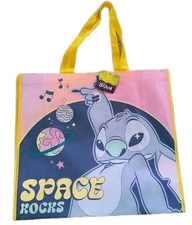 Disney STITCH SPACE ROCKS Reusable Yellow Jumbo Shopping Gift Bag with Handle🆕