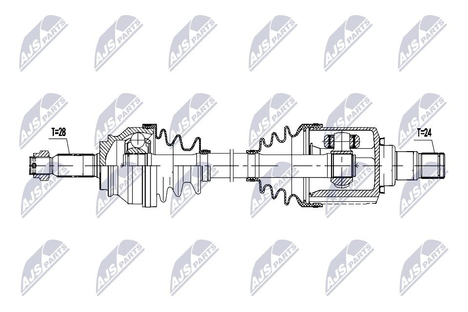 NTY Drive Shaft NPW-MS-084 for Citroën Mitsubishi Peugeot, Left Front