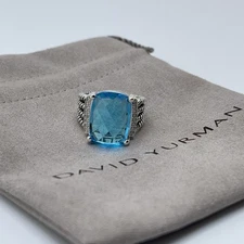 David Yurman Sterling Silver Wheaton Ring 16x12mm Blue Topaz and Diamonds Size 8