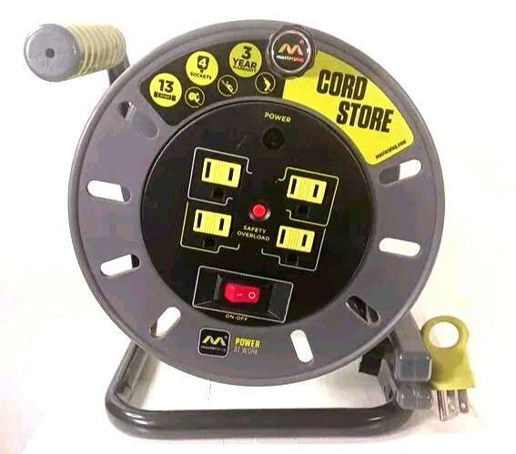 Masterplug 3Ft Cord Reel Retractable Extension w Handle Safe