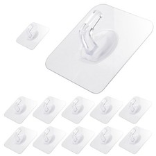 12-Pack Small Clear Plastic Adhesive Hooks for Hanging Wall Ceiling Door
