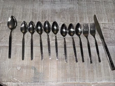 12 Oneida Ltd SPANISH COURT 1881 Rogers Stainless Flatware Scroll Black Accent