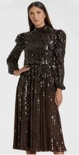 NWT Mac Duggal Brown Long Sleeve Sequin Tea Length Dress sz 8 Glams Party Event