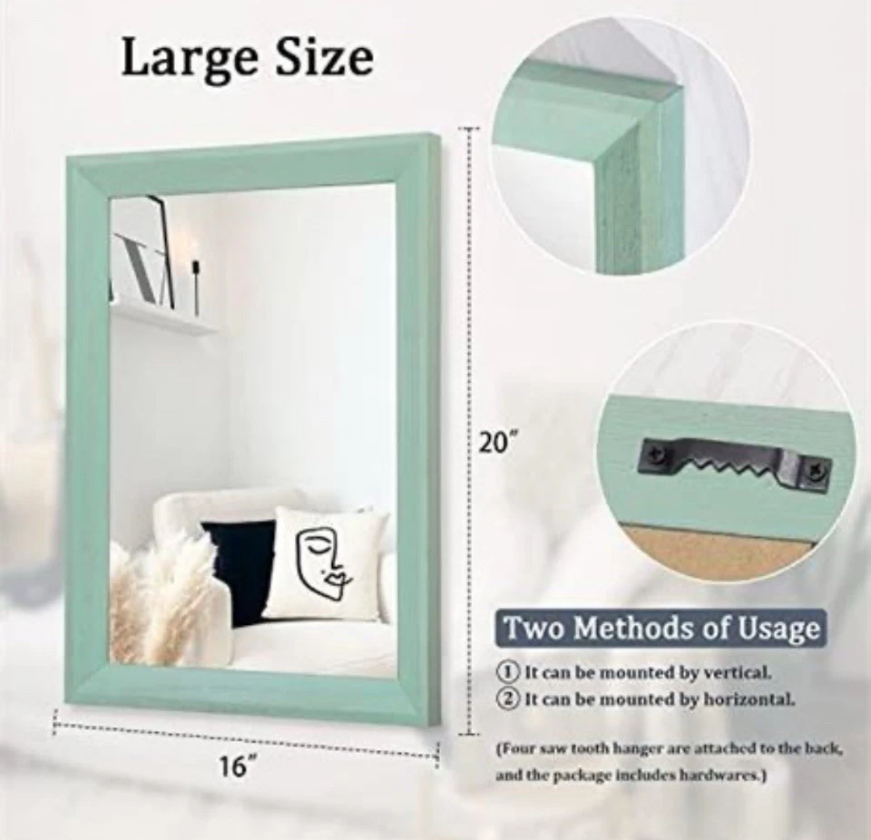 Espejo con marco de madera rectangular moderno granja espejos de pared 20x16 pulgadas turquesa NUEVO Foto 4 de 4