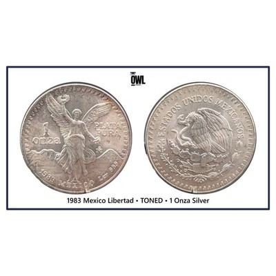 1983 Mexico Libertad   TONED   1 Onza Silver   Winged Victory   Eagle Reverse