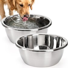 2 PCS Large Dog Bowl 1.5 Gallon 190 Oz Stainless Steel Water Food 12 Inch Wide