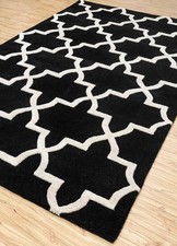 Hand Tufted Wool Rug Modern Black White Moroccan Trellis Geometric Area Rug Carp