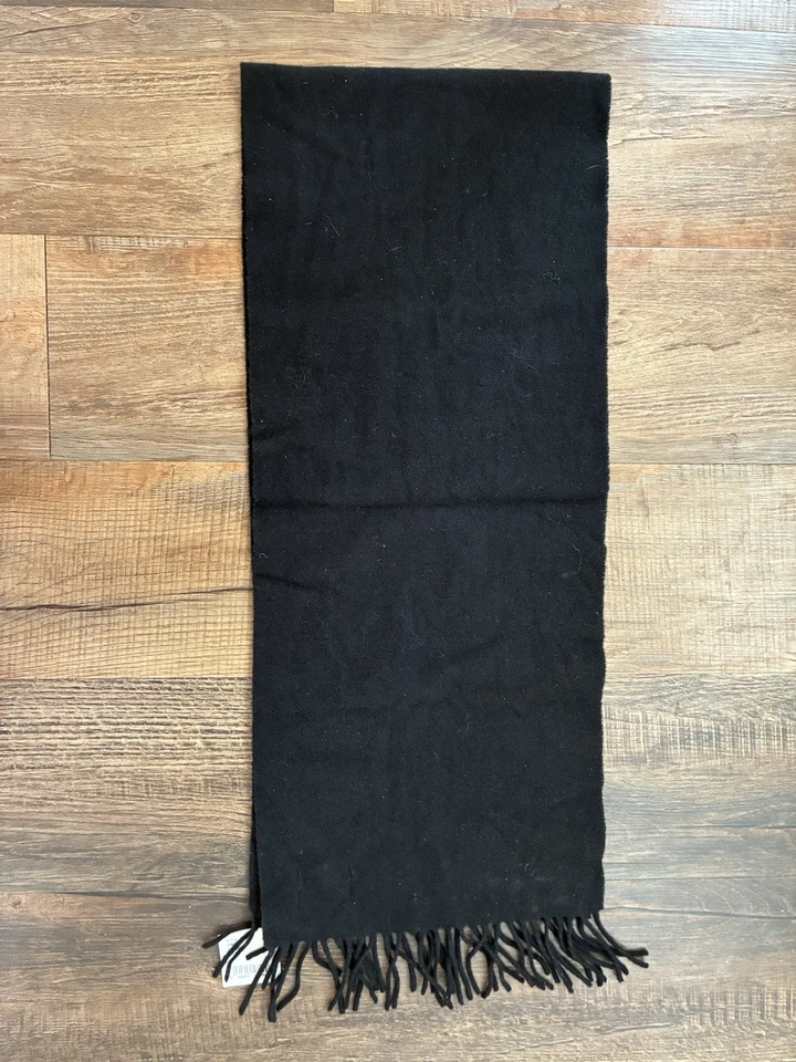 Polo Ralph Lauren Para Hombres Bordado Logo Negro Sólido 100% Lana Cordero Borla Bufanda Foto 3 de 3