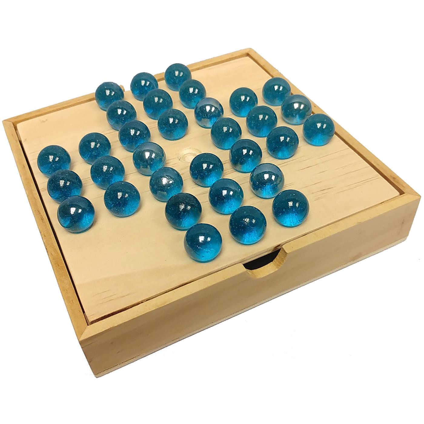 Lesser Pavey Retro Solitaire Wooden Board Game Glass Marbles Puzzle