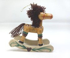 Wood Rocking Horse Figure Ornament Hand Painted Rustic Christmas Vtg 4"