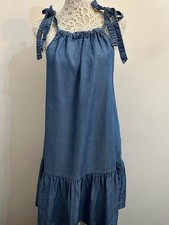 Next Women's Blue Summer Halterneck Dress Tencil Lyocell Floaty Size 10 VGC 